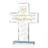 40th Birthday Gifts for Women Men, Glass Cross Stand Engraved with 40 and Fabulous Religious Gifts for Her, Happy 40 Years Old Birthday Presents Ideas for Him Friends
