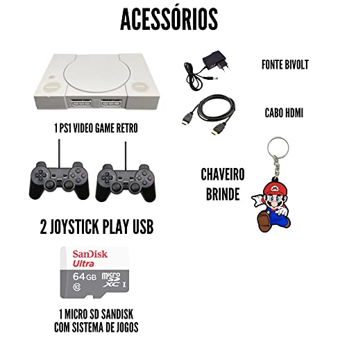 Mini PS1 Vídeo Game 34.000 Mil jogos 2 Controles 64GB