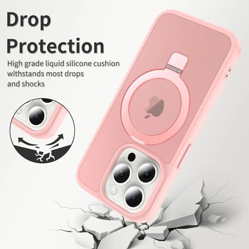 Image of Magnetic for iPhone 15 Pro Case, 6.1 inch, Compatible with MagSafe, Rugged Kickstand, Not-Yellowing Military-Grade Protection, Matte Pink