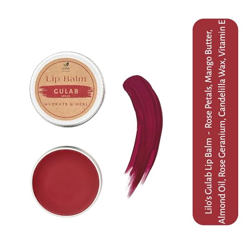 Image of Gulab Lip Balm for Pigmented & Chapped Lips | Enriched with Rose Geranium, Candelilla Wax & Almond Oil | Soothes, Repairs & Adds Pink Glow | All Natural, Handmade, Plant Based, Vegan and Chemical Free | 10 g | Pack of 2