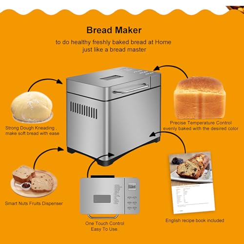 NaMaSyo 650W Automatische Brotbackautomat Brotbackmaschine Brotmaschine Programmierbare Brotmaschine Digital Touch Auto Nut Dispenser Automatische Zubereitung & Warmhaltefunktion – Bild 5