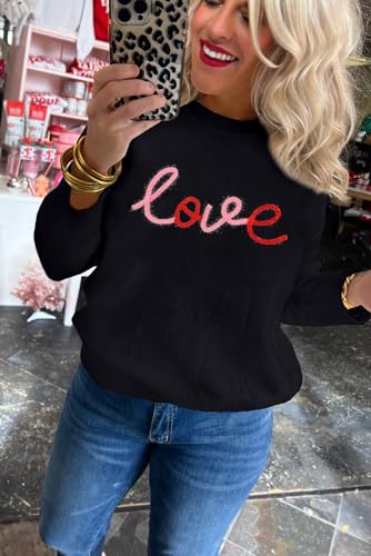 Image of LEMAFER Women 2026 Merry Christmas Round Neck Sequin Letters Sweater Casual Solid Slogan Long Sleeve Pullover Sweatshirt Tops