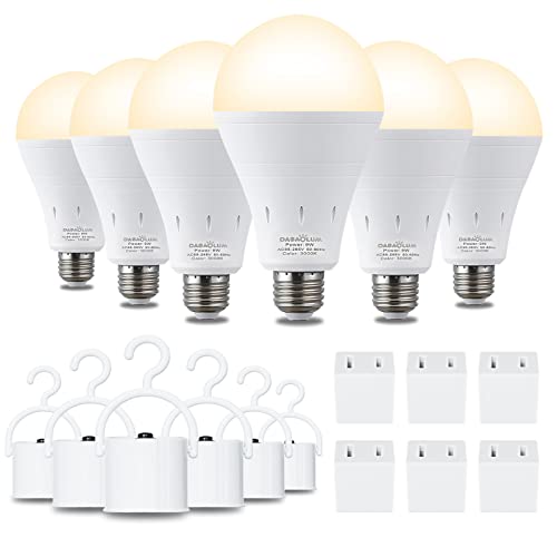 DABAOLUM 6 Pack Rechargeable Emergency Light Bulb Battery Operated Light Bulbs LED Dimmable 3000K Soft White 9W 800Lumens E26 1200mAh for Home Power Outage Hurricane Camping Reading