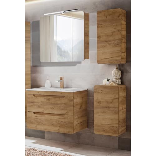 Lomadox Ensemble de meubles de salle de bain avec lavabo à LED 80 cm et meuble bas en chêne Wotan