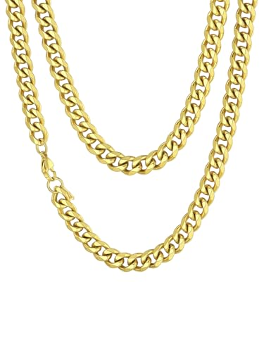 Richsteel Chaine Or 45cm Collier Maille 9mm Lien Cubaine Miami Americaine Bijoux Homme Or Acier Inoxydable Homme Garçon
