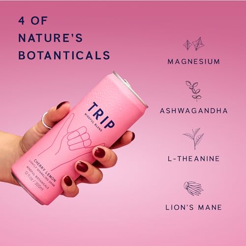 Trip Mindful Blend, Lightly Sparkling Adaptogen Seltzer, Mocktail w/ 120mg Magnesium Citrate with Ashwagandha, Lions Mane & L Theanine, No Added Sugar, Vegan, Citrus Berry Variety Pack, 12 Oz, 12Pk
