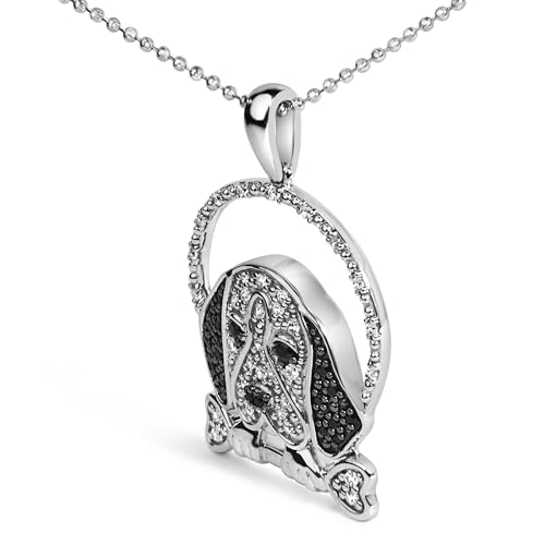 .925 Sterling Silver 1/4 Cttw White and Black Diamond Beagle Dog and Bone Pendant Necklace (I-J Color, I2-I3 Clarity) - 18" Inches3