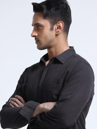 Image of StitchX Men's Seersucker Band Collar Pure Cotton Striped Kurta Shirt-S-2XL