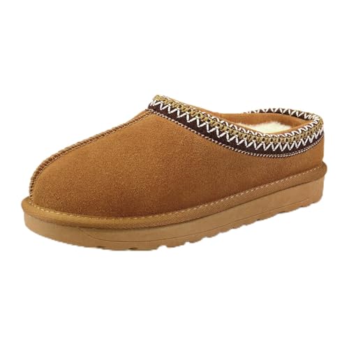 Women's Comfy Fleece Lined Platform Slippers Boots with Suede Leather, Anti-Slip Sole for Indoor/Outdoor Wear, Mini Short Ankle Design