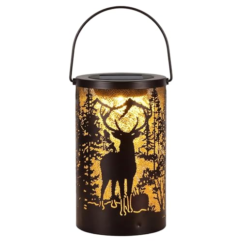 Lampe solaire à suspendre cerf décoration de jardin terrasse allée luminaire extérieur noir