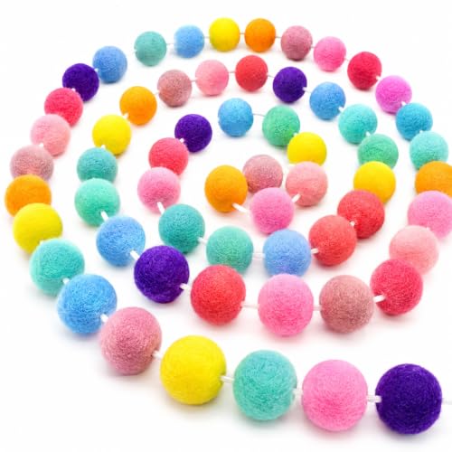 RAINFLOW 3PCS Wool Felt Ball Garland - Pom Pom Banner Hanging Decorations for Birthday Rootm Decorate Homeschool & Christmas Tree Colorful Felt Balls Party Decor 78.7inch