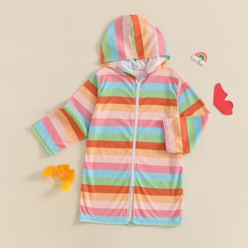 Image of Socutebabe Toddler Girl Swimsuit Cover Up Kids Beach Dress Bow Print Long Sleeve Hooded Bathing Suit Towel Coverup Swimwear