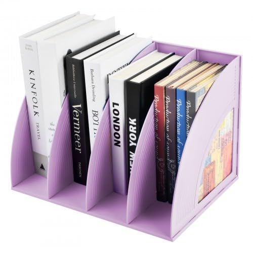 Schreibtisch-Ordner, Ordner Organizer a4, Stehordner, 4 Fächer, Zeitschriftenhalter, Zeitschriften-Kunststoffhalter, File Organizer Shelf Bücher Organize für Dokumente, Aufbewahrung (Lila)