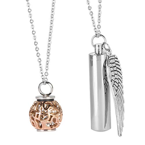 Preisvergleich Produktbild HelloCreate Edelstahl-Anhänger Flasche Haustier Gedenkurne Halskette Schmuck Engelsflügel Anhänger Flasche + Hohl Anhänger mit Ketten