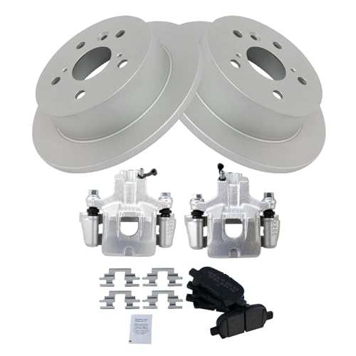 Image of TRQ Rear Brake Pad and Rotor Set Ceramic G Coated Rotors Calipers Compatible with 2005 Toyota Avalon