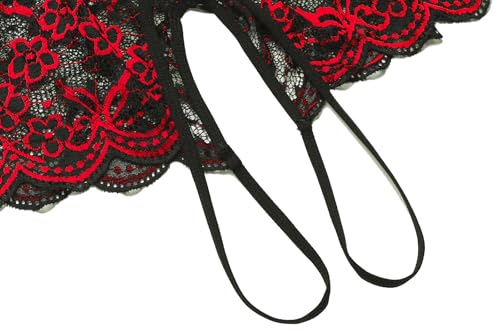 Image of Ababoon Women One Piece Lingerie Lace Sexy Baby Dolls Teddy Sleepwear (Black&red, Large)