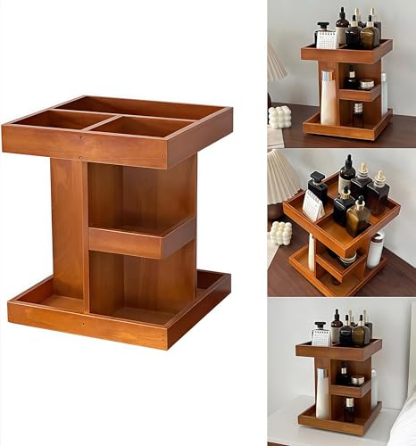Perfume Organizer Wood Perfumes Stand 3 Tier Large Capacity Wood Perfume Shelf with Rotate/Desk/Nightstand Organizer Mens Husband Birthday Gifts Ideas Gifts for Men or women