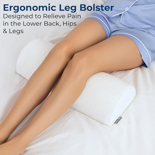 Image of 5 STARS UNITED Knee Pillow for Back Sleeping - Half Moon Bolster Pillow for Legs, Under Knee Pillow for Sleeping on Back, Memory Foam Leg Pillow for Back Pain, White