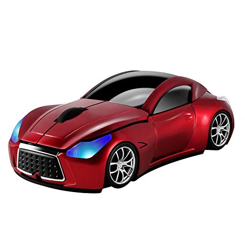 elec Space Cool Sport Car Shape 2.4GHz Wireless Mouse Optical Cordless Mice with USB Receiver for PC Laptop Computer 1600DPI 3 Buttons Red
