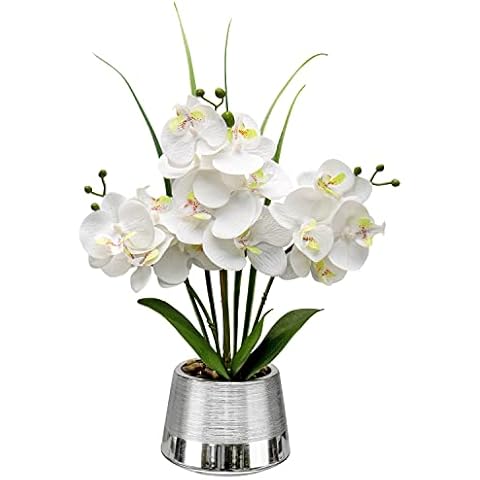 Orquídea artificial blanca de 40 cm en maceta de plata Cover