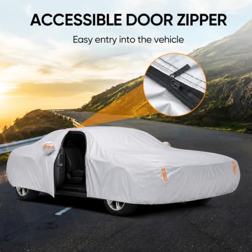 Image of Car Cover Custom Fit for Dodge Challenger 2008-2026, Outdoor Waterproof All Weather Heavy Duty Full Exterior Cover for Sun Rain Snow UV Dust Protection with Door Zipper,Silver