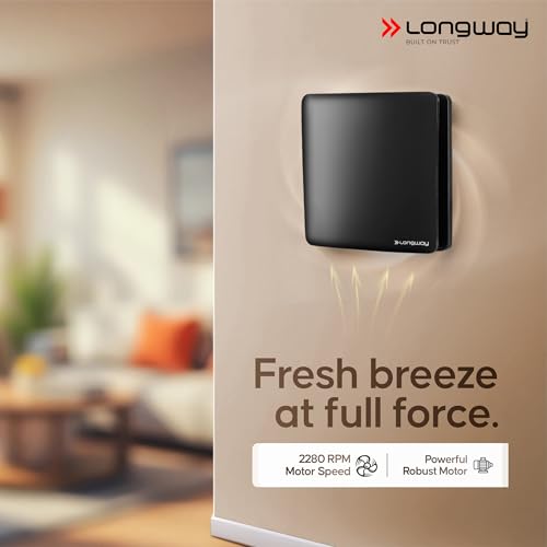 Image of LONGWAY FreshX 6 Inch 150 mm Energy Efficient Exhaust Fan | High Speed Powerful Motor | Noiseless Operation & Easy to Clean | Suitable for Bathroom, Kitchen, Office | 2 Years Warranty (Black)
