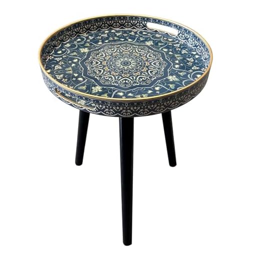 Simmer Stone Round Outdoor Side Tables with Detachable Wooden 3 Legs, Versatile Tray Table, Perfect For Round Coffee Table Tea, and Relaxation Time 17.7 Inch (Blue Maze)