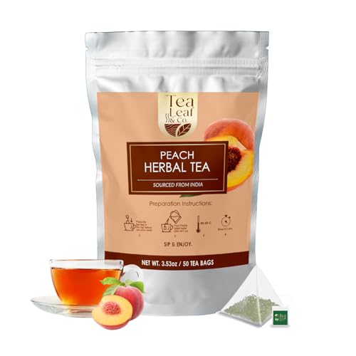 Image of Peach Herbal Tea Loose Leaf, Natural Herbal Infusion, 50 Pyramid Tea Bags