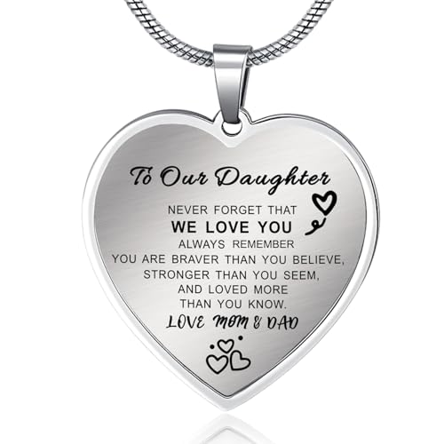 Daughter Necklace From Mom Dad, To My Daughter Necklace,Inspiration Heart Pendant Necklace Birthday Graduation Christmas Gifts from Mom Dad