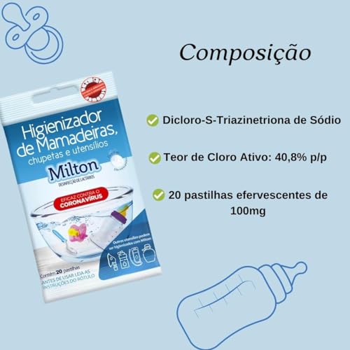 Milton Esterilizador de chuquinha Mamadeira 20 Pastilhas