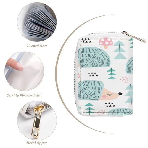 Women Leather Coin wallet, Key Change Organizer Zipper Card Holder Purse Clutch Pouch Pocket 4.5x3.15 in Print Hedgehog Forest Seamless4