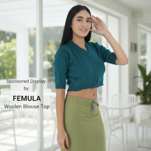 Image of Women Winter Wear V-Neck Half Sleeves Regular Fit Woollen Blouse