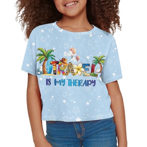 Image of Kids T Shirt Short Sleeve Crop Tops for Girls Summer Clothes Pullover Tees Shirt 5-14