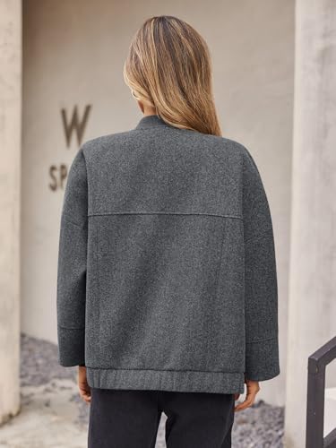 Tankaneo Womens Oversized Wool Blend Bomber Jacket Cropped Button Up Pea Coats Fall Winter Varsity Jackets4