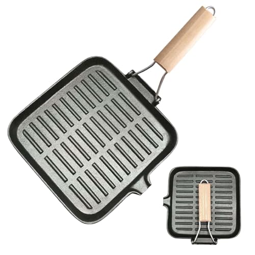 Poêle à grill antiadhésive, 20 x 20 cm, Poêle en fonte à induction, Poêle à grill en fonte, Poêle pliante en fonte,Poêle à grill à induction,...