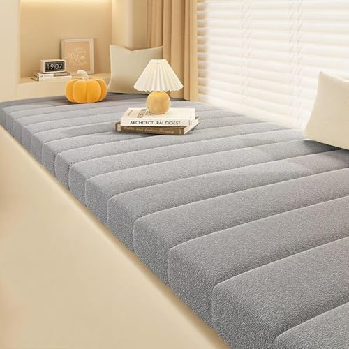 moismk Cojín de Banco de Jardín 120/160/150x50, Cojines de Banco Antideslizantes, Cojín de Banco de Comedor Grueso para Interior y Exterior con Funda Lavable a máquina(Gris,90x45cm x6cm Thick)