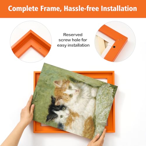 Image of FOLKOR 12x12 Gallery Wall Frame for Stretched Canvas Art 2 Pack,Orange | 0.9 inch Deep,Complete Floater Frames,Easy Framing,for Oil Diamond Paintings Vintage Prints Artwork,Funky Home Living Room Decor