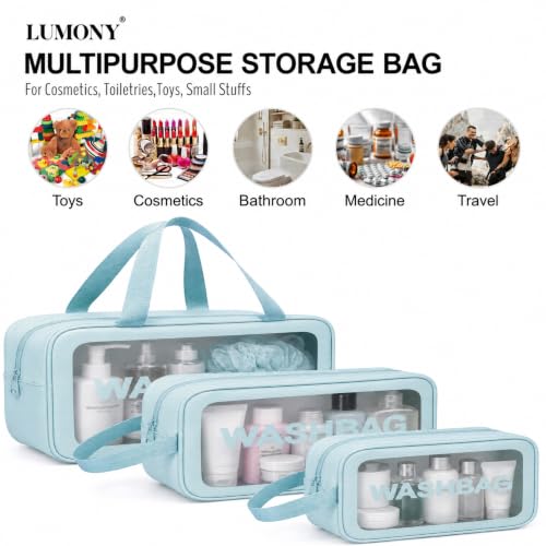 LUMONY Makeup Pouch Bag Set of 3, Blue Pack of 3 - Image 4