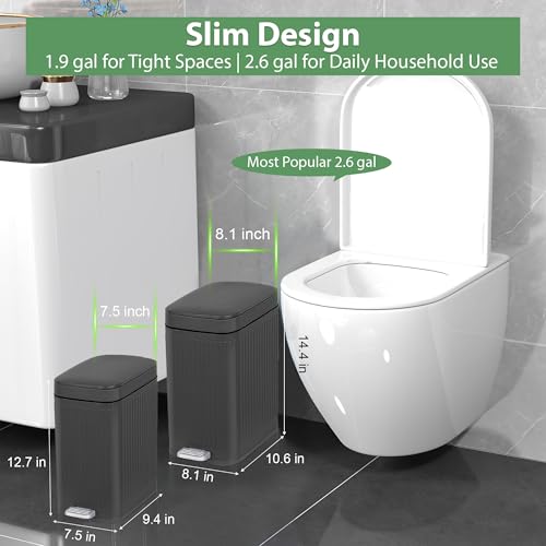 Image of rejomiik Small Bathroom Trash Can with Lid Slim Soft Close Garbage Can Step Wastebasket Container Trash Bin for Office Bedroom Kitchen Living Room (1.9 Gallon Dark Gray)