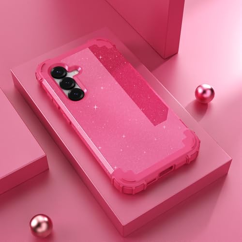 IDweel for Galaxy S25 5G Case with Screen Protector, Hybrid 3 in 1 Shockproof Heavy Duty Protection Hard PC Bumper+Soft Silicone Protective Full Body Cover for Galaxy S25 5G 6.2", Glitter Rose Red by IDweel - Image 4