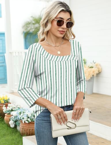 Image of LOMON Womens 3 /4 Length Sleeve T Shirts Asymmetrical Neck Tops Business Blouses for Women Fashion 2026