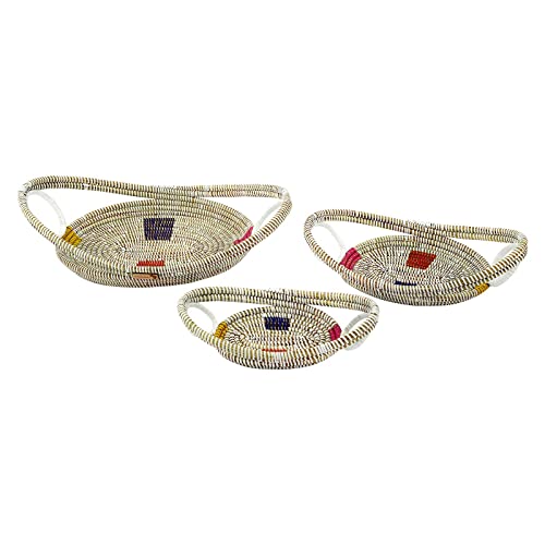 Lot de 3 bols à fruits africains - 48 cm, 38 cm et 30 cm - Fabriqués en Afrique - Blanc et multicolore Cover