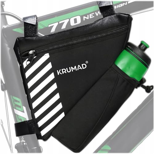 KRUMAD Torba rowerowa na ramę 1.2L, Wodoodporna sakwa rowerowa trójkątna z uchwytem na bidon, Odblaskowa, Łatwy montaż na rzepy, Akcesoria rowerowe do MTB, gravel, szosowych i e-bike