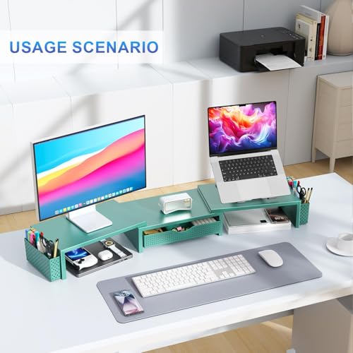 Image of gianotter Dual Monitor Stand Riser With Drawer and 2 Pen Holders