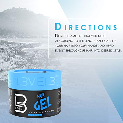 Level 3 Hair Gel - Super Strong Hold - Flake Free - Long Lasting Shine L3 - For Men And Women - Level Three Gel #TOP3