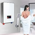 Electric Tankless Water Heater 6500W 110V Hot Water Heater Digital Display,On Demand Shower Water Heater Set with Self-modulating,Overheating Protection,White