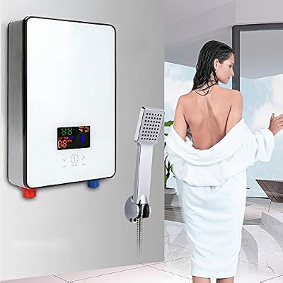 Electric Tankless Water Heater 6500W 110V Hot Water Heater Digital Display,On Demand Shower Water Heater Set with Self-modulating,Overheating Protection,White