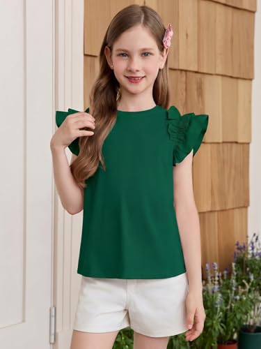 Image of Haloumoning Girls T Shirts Double Layer Ruffle Short Sleeve Kids Summer Crewneck Tunic Tee Tops 5-14 Years