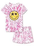 Tebbis Trendy Pink & Yellow Emoji Pajamas for Girls 2-Piece Soft Tee & Shorts PJ Jammies Set Size 16