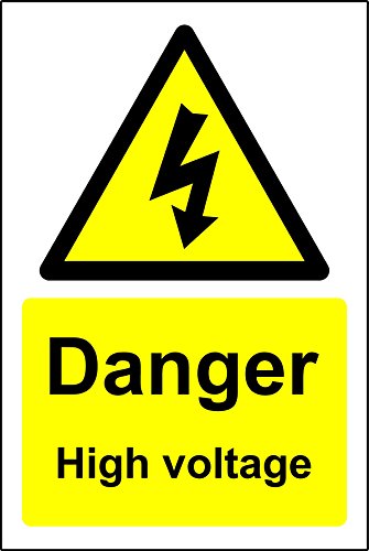 Warning sign Danger high voltage Safety sign - Self adhesive sticker 300mm x 200mm